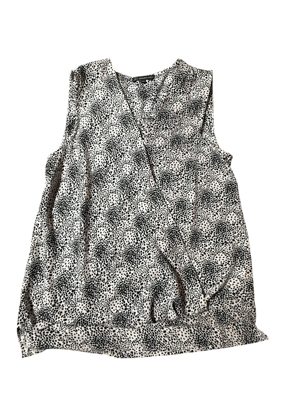 Adrianna Papell Small Leopard Faux Wrap Blouse Sleeveless V-Neck Top Shirt